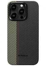 Чехол-накладка Pitaka Fusion Weaving MagEZ Case 4 Overture 600D для iPhone 15 Pro, арамид (кевлар), черный/бежевый - 0