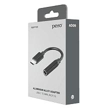 Переходник PERO AD09 USB-C / jack 3.5mm, черный - 2